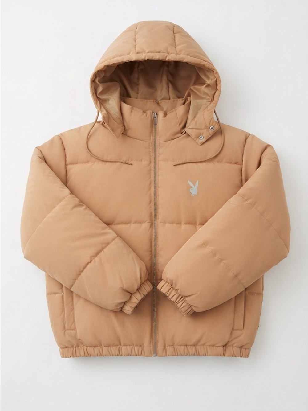 Playboy by PacSun Tan Brown Hooded Puffer Jacket Coat Full Zip Size M/L